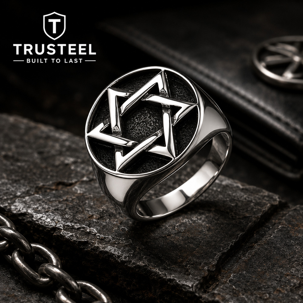 Men’s 316L Stainless Steel Silver Star of David Ring Size 11